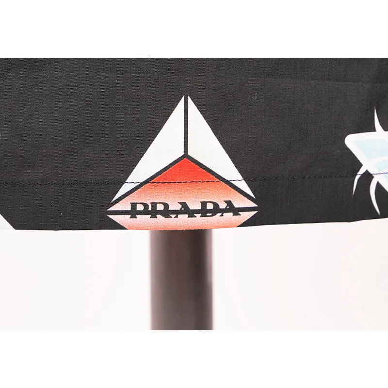 39 NEW $1,240 PRADA Runway Men's Black Sticker Design Short Sleeved Poplin SHIRT