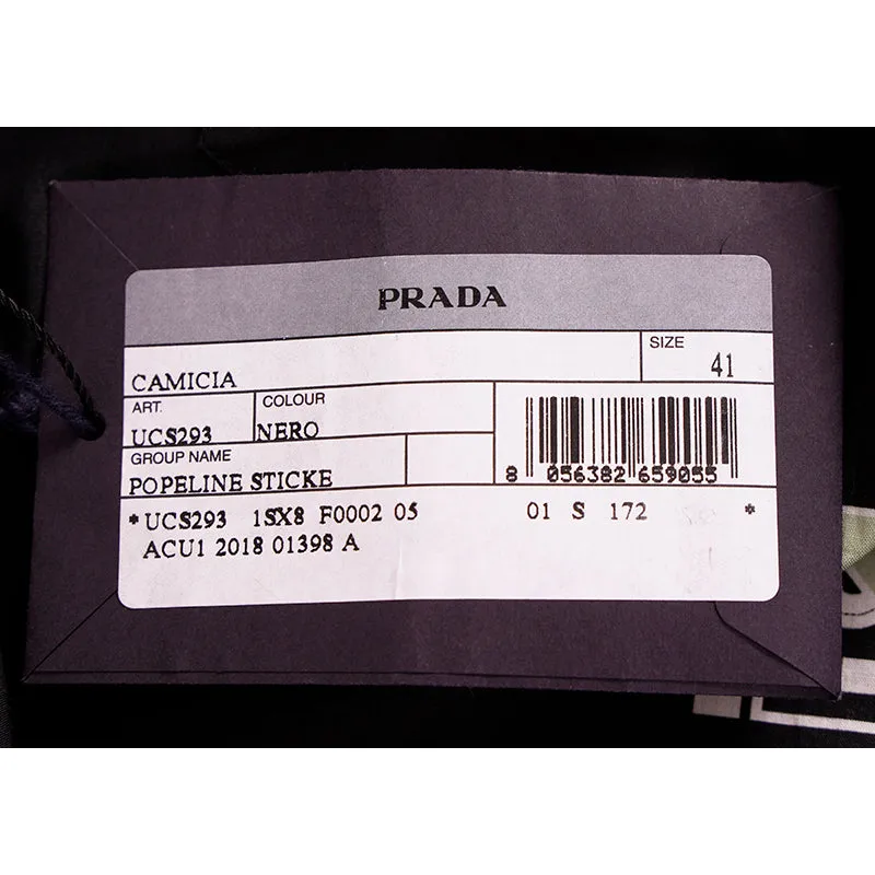 39 NEW $1,240 PRADA Runway Men's Black Sticker Design Short Sleeved Poplin SHIRT