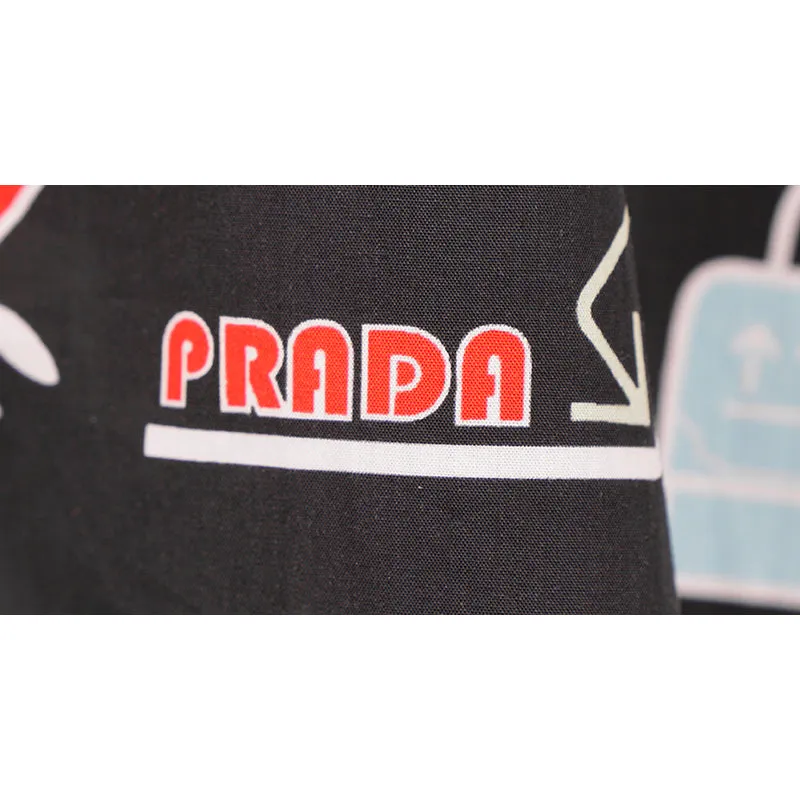 39 NEW $1,240 PRADA Runway Men's Black Sticker Design Short Sleeved Poplin SHIRT
