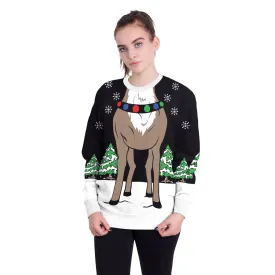 3D Reindeer Print Women Scoop Christmas Party Sweatshirt
