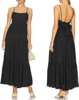 ALENDA DANMOS Women's Spaghetti Straps Maxi Dress Flowy Pleated Swing Beach Long Dress Low Backless Sundress 189