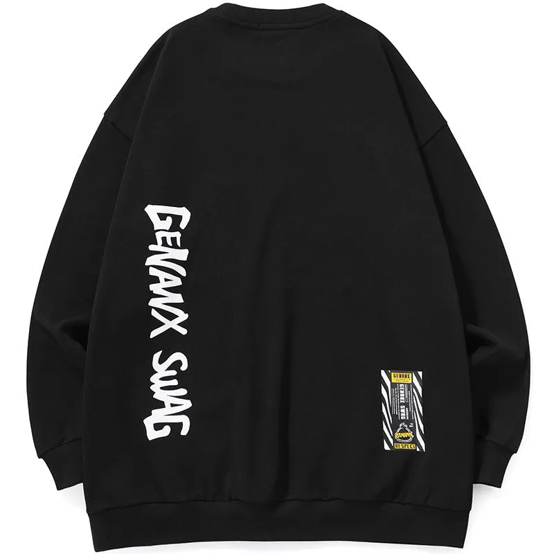 Alphanumeric Print Drop-Shoulder Sleeve Crew Neck Sweatshirt