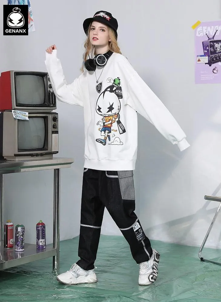 Alphanumeric Print Drop-Shoulder Sleeve Crew Neck Sweatshirt