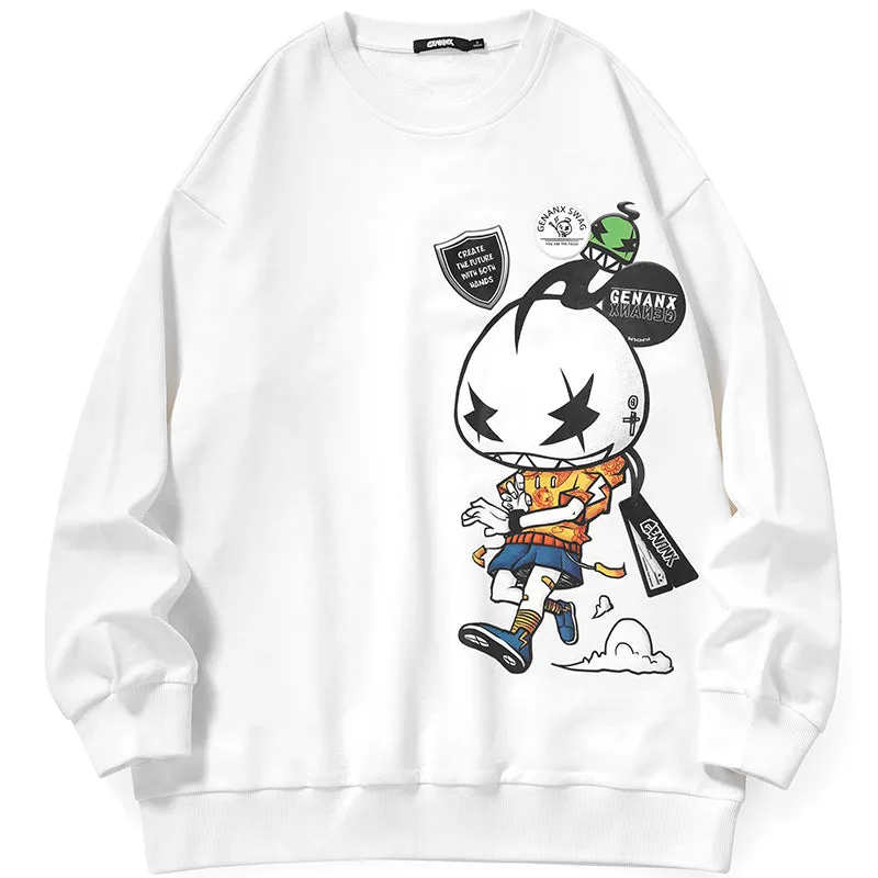 Alphanumeric Print Drop-Shoulder Sleeve Crew Neck Sweatshirt