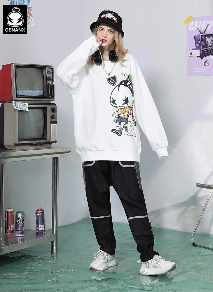 Alphanumeric Print Drop-Shoulder Sleeve Crew Neck Sweatshirt
