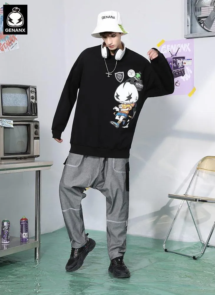 Alphanumeric Print Drop-Shoulder Sleeve Crew Neck Sweatshirt