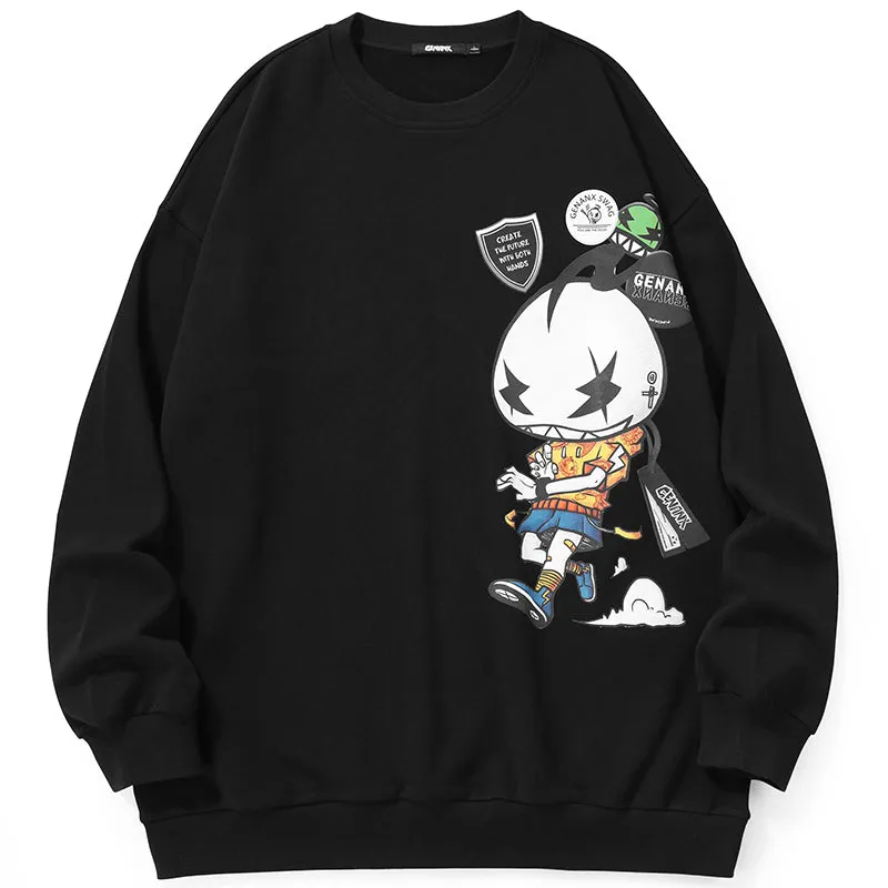 Alphanumeric Print Drop-Shoulder Sleeve Crew Neck Sweatshirt
