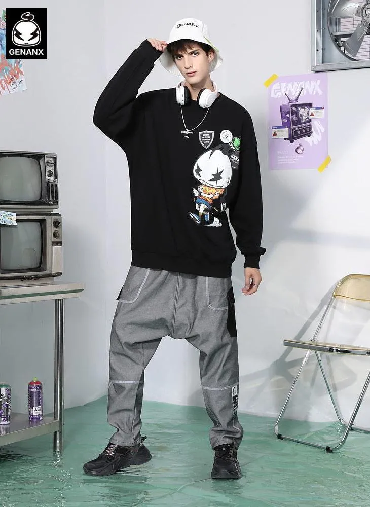 Alphanumeric Print Drop-Shoulder Sleeve Crew Neck Sweatshirt
