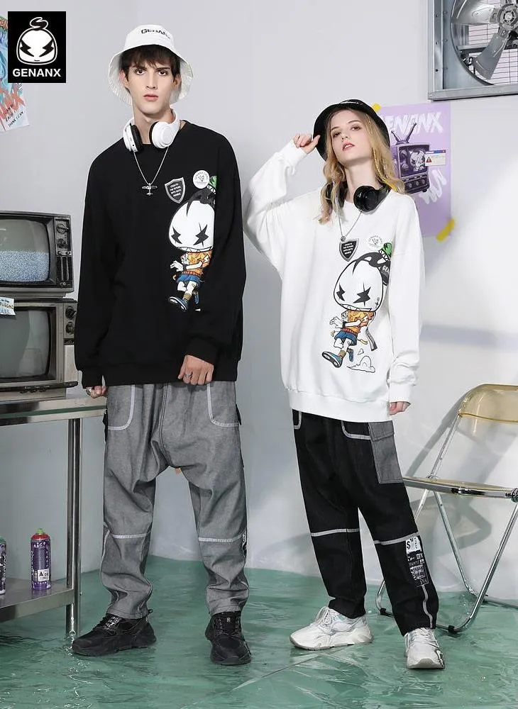 Alphanumeric Print Drop-Shoulder Sleeve Crew Neck Sweatshirt