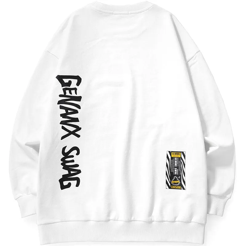 Alphanumeric Print Drop-Shoulder Sleeve Crew Neck Sweatshirt