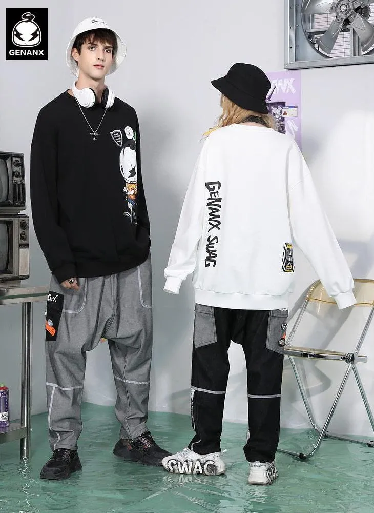 Alphanumeric Print Drop-Shoulder Sleeve Crew Neck Sweatshirt