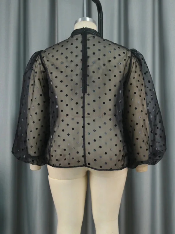 AOMEI Plus Size Polka Dot See Through Black Blouses