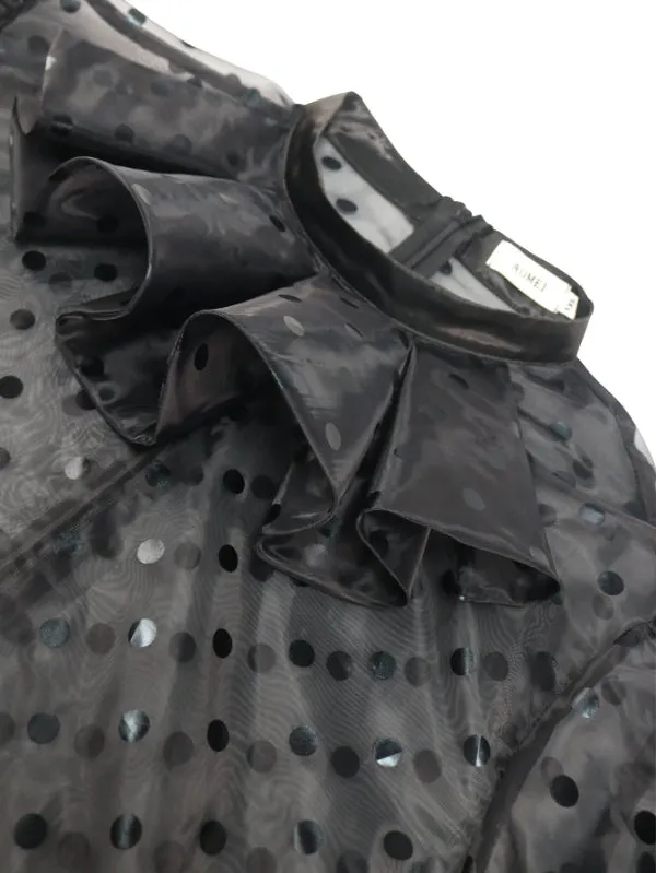 AOMEI Plus Size Polka Dot See Through Black Blouses
