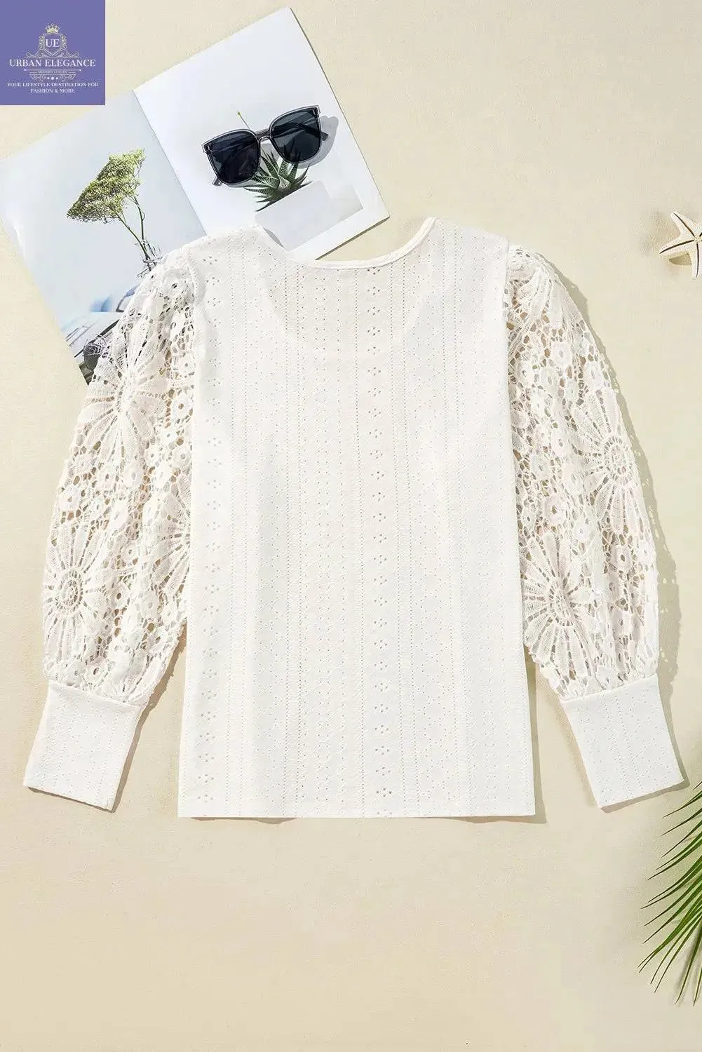 Apricot Lace Lantern Sleeve Plus Size Blouse