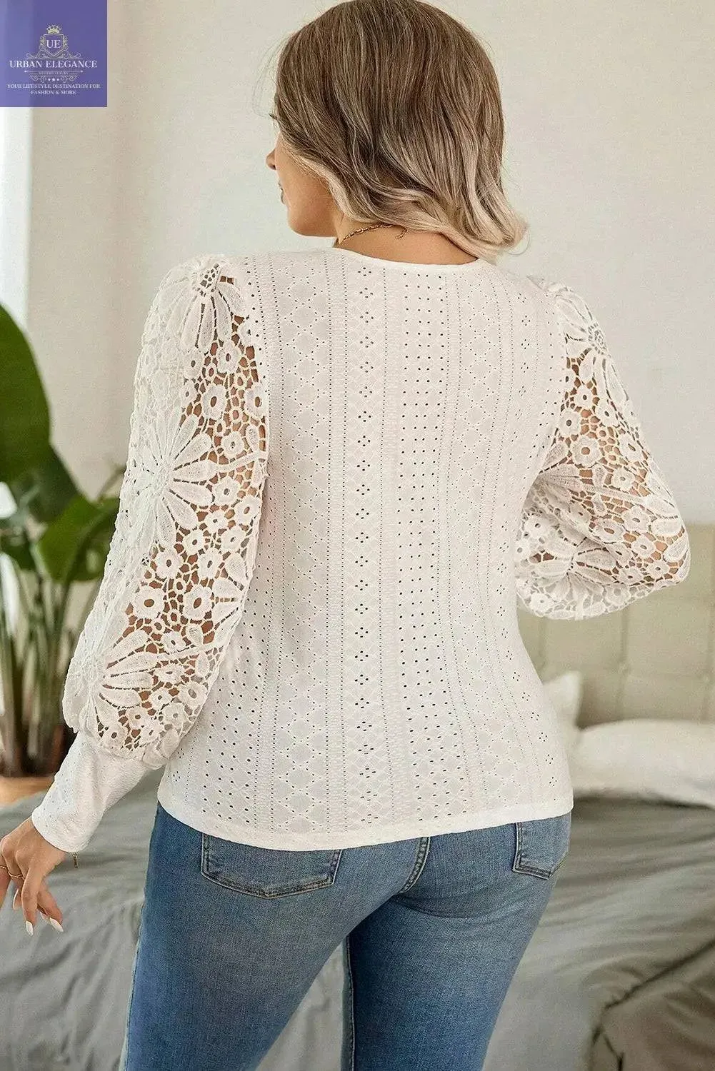 Apricot Lace Lantern Sleeve Plus Size Blouse