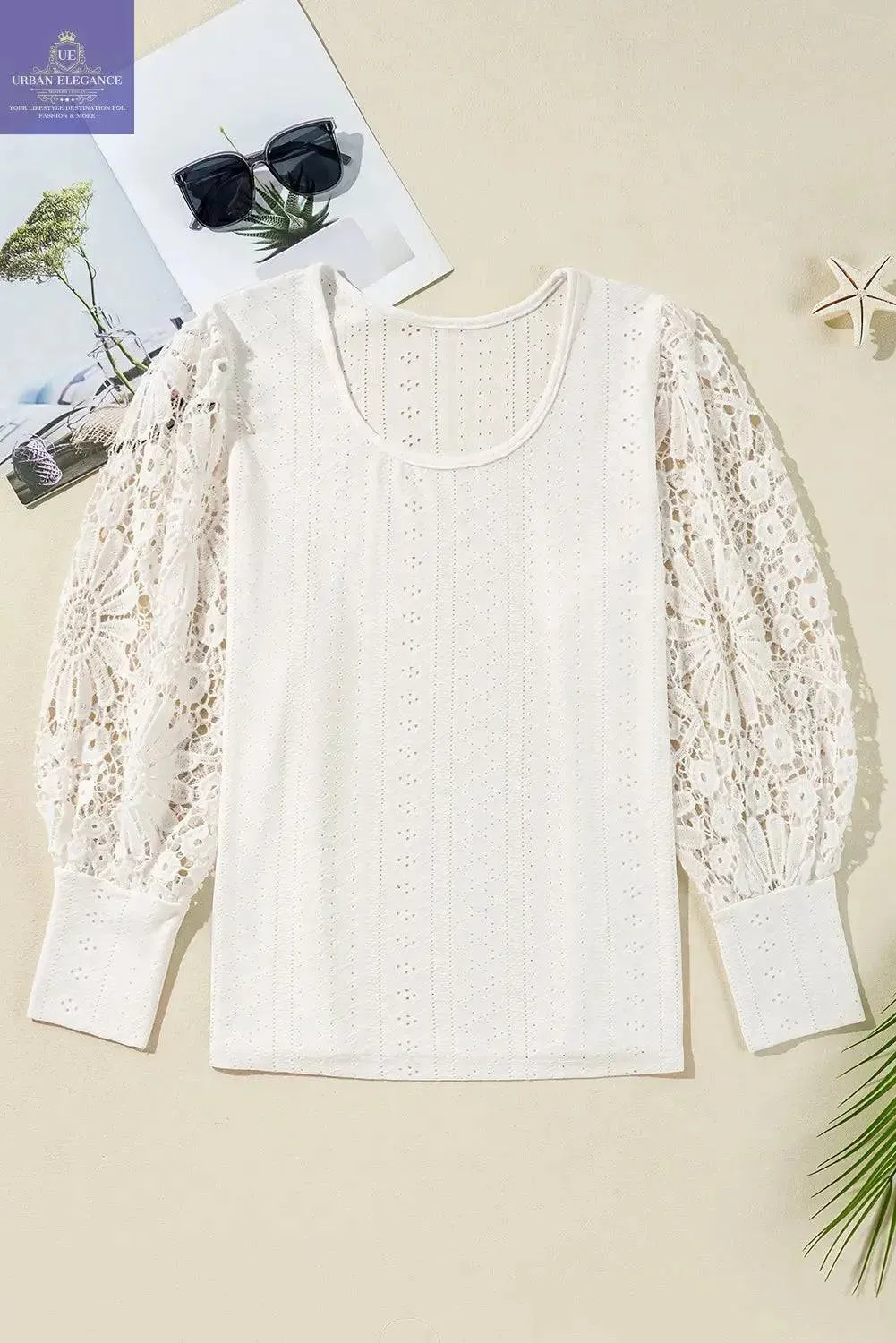 Apricot Lace Lantern Sleeve Plus Size Blouse