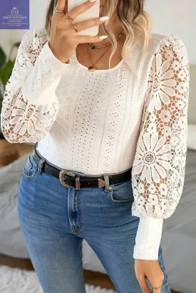 Apricot Lace Lantern Sleeve Plus Size Blouse