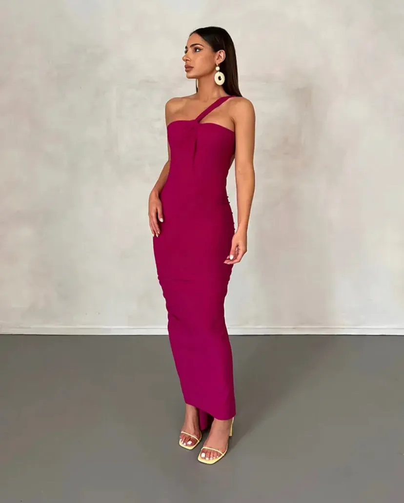 Backless Ruched Twist Front Maxi Dress