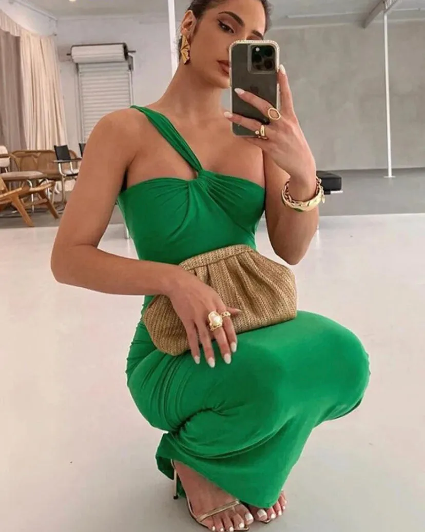 Backless Ruched Twist Front Maxi Dress