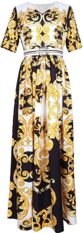 Baroque-Print Midi Dress