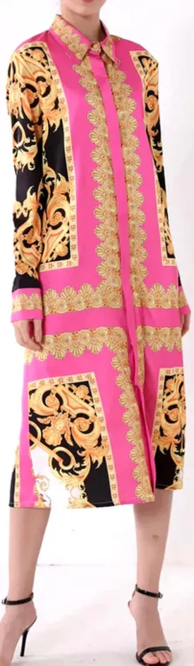 Baroque Print Midi Shirt-Dress