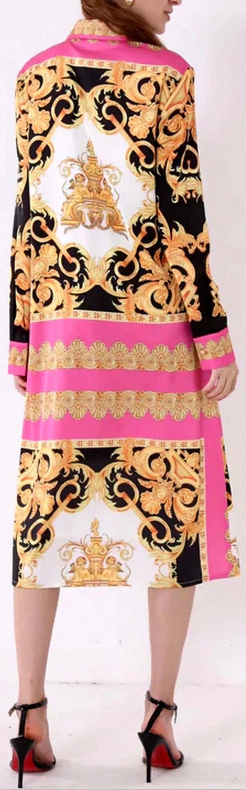 Baroque Print Midi Shirt-Dress