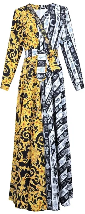 Baroque-Print Wrap Maxi Dress