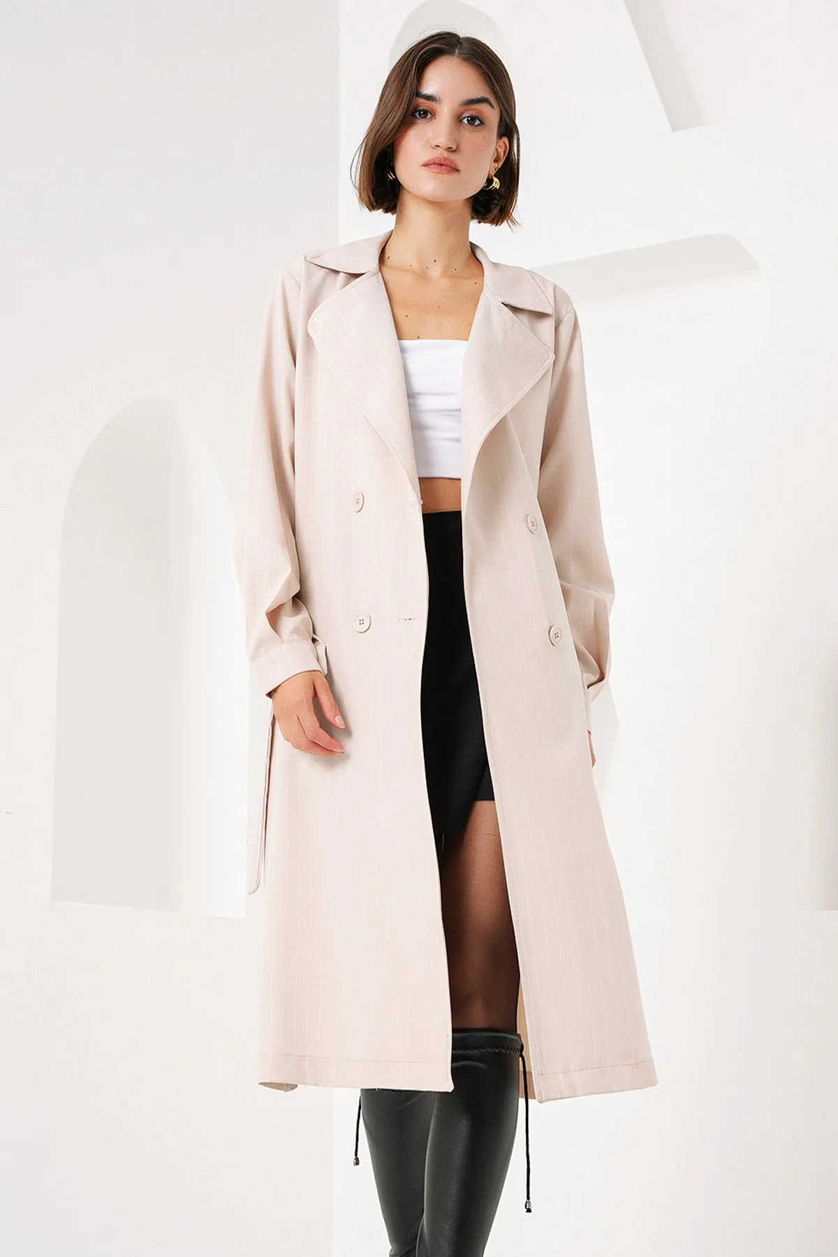 BGD Women Double-Breasted Trench Coat - Khaki Beige - Fürth
