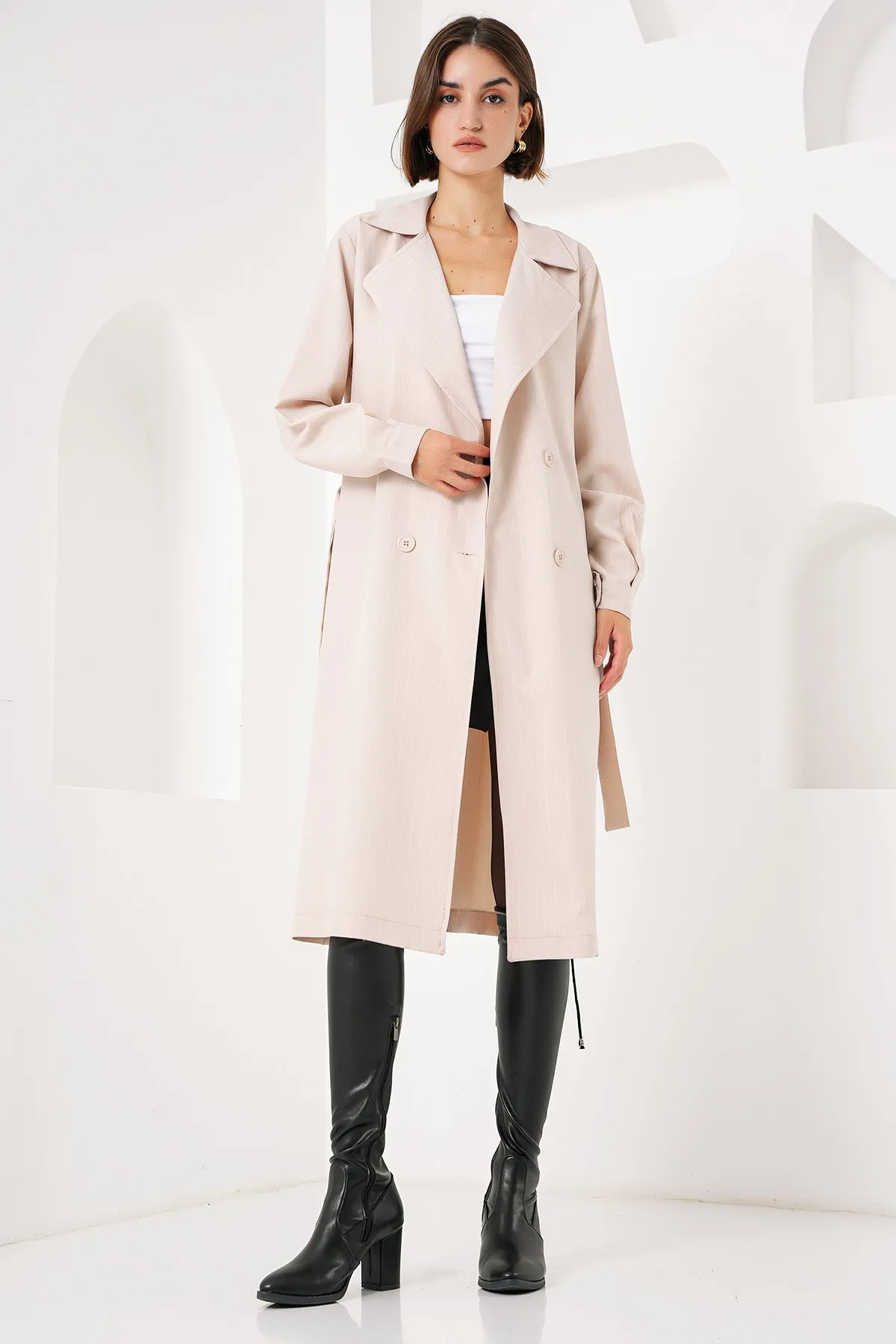 BGD Women Double-Breasted Trench Coat - Khaki Beige - Fürth