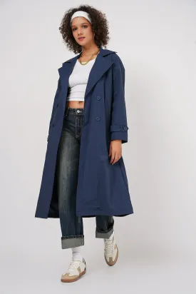 BGD Women Double-Breasted Trench Coat - Navy Blue - Northwich