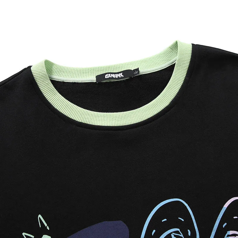 Black Rabbit Print Crew Neck Sweatshirt