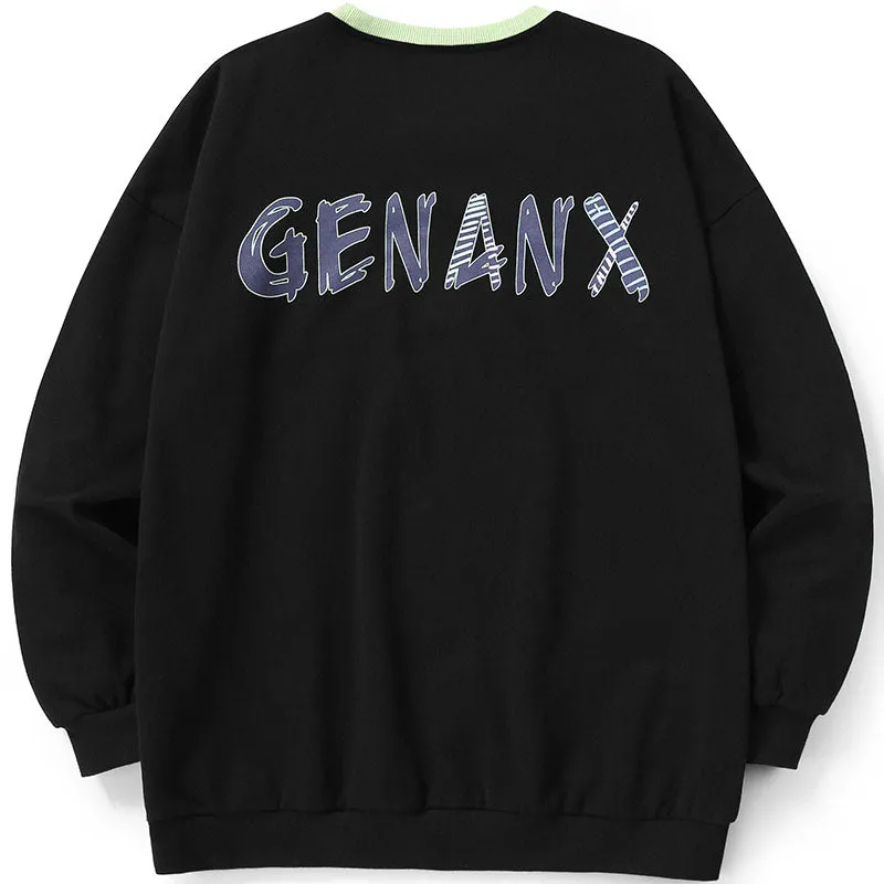 Black Rabbit Print Crew Neck Sweatshirt