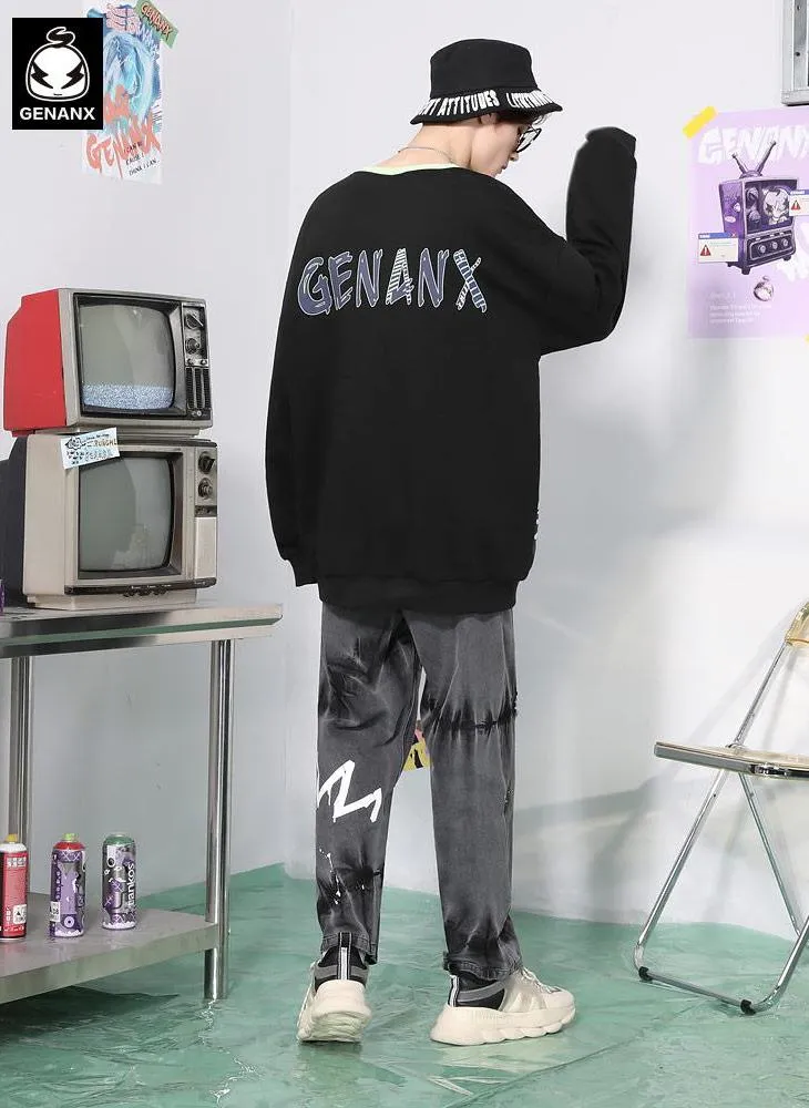 Black Rabbit Print Crew Neck Sweatshirt