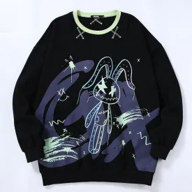 Black Rabbit Print Crew Neck Sweatshirt
