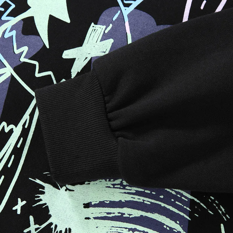 Black Rabbit Print Crew Neck Sweatshirt