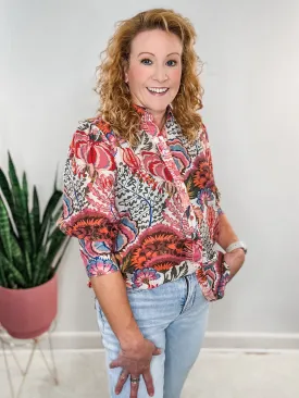 Bold Floral Collard Blouse