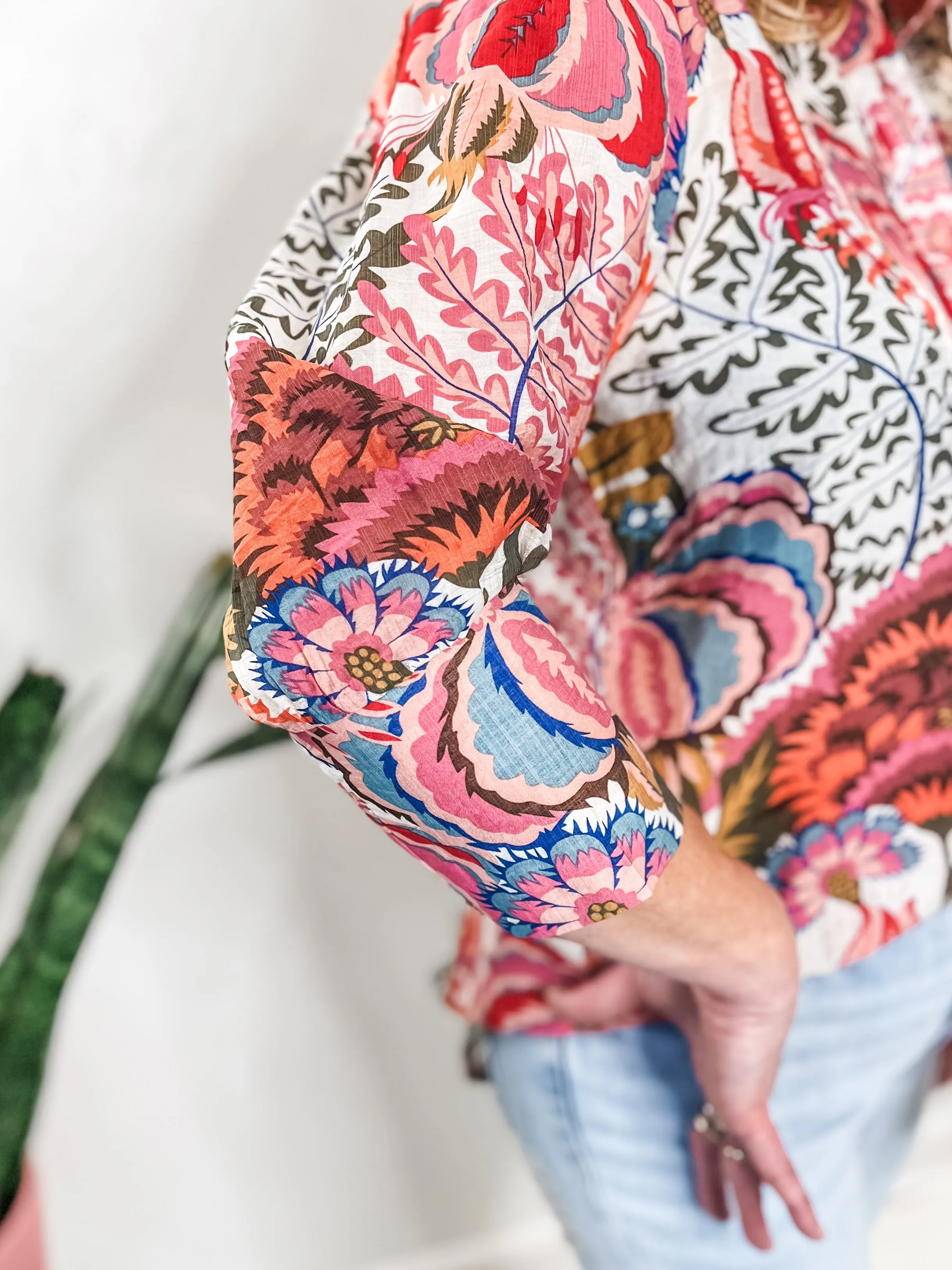 Bold Floral Collard Blouse