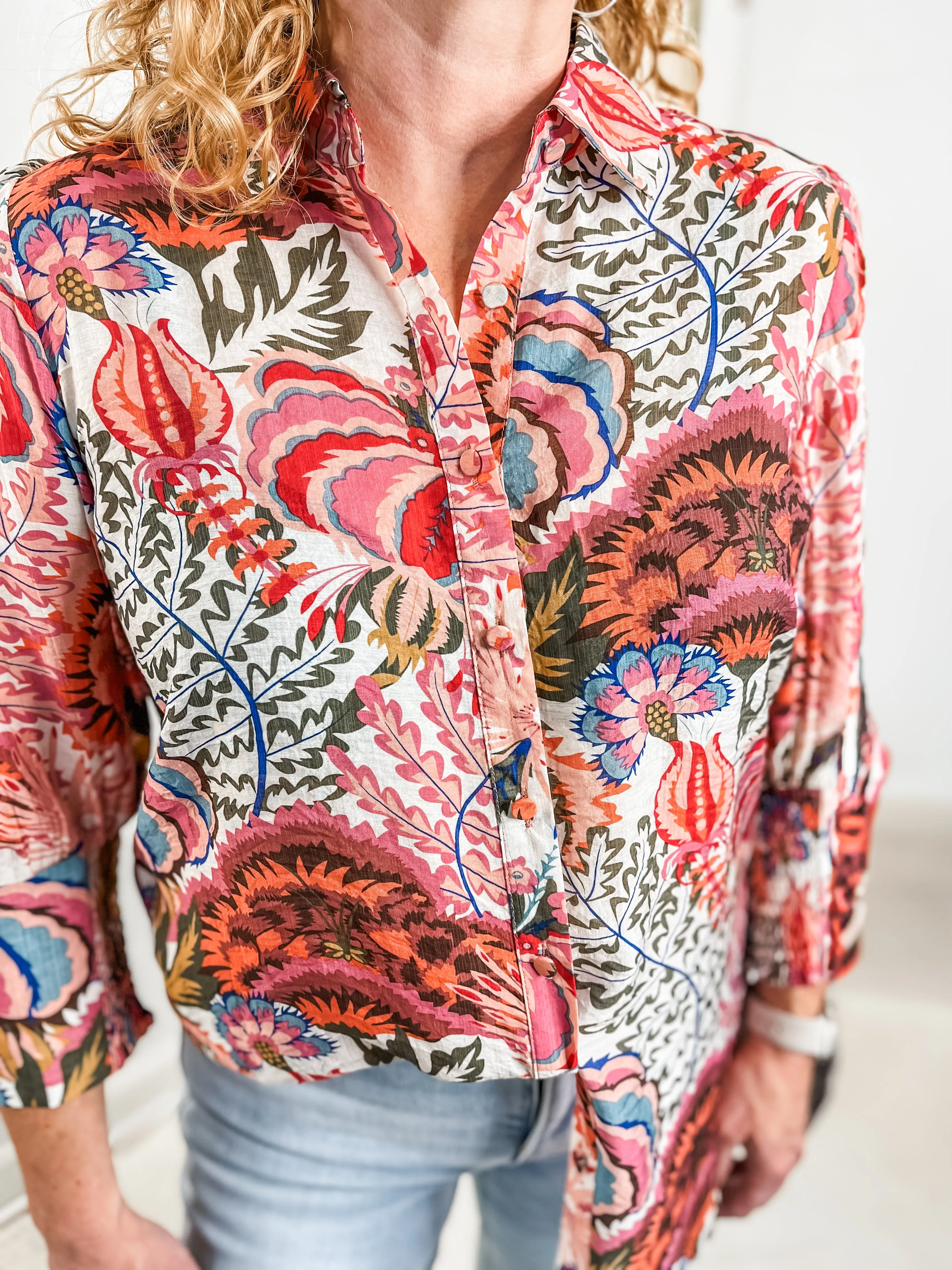 Bold Floral Collard Blouse
