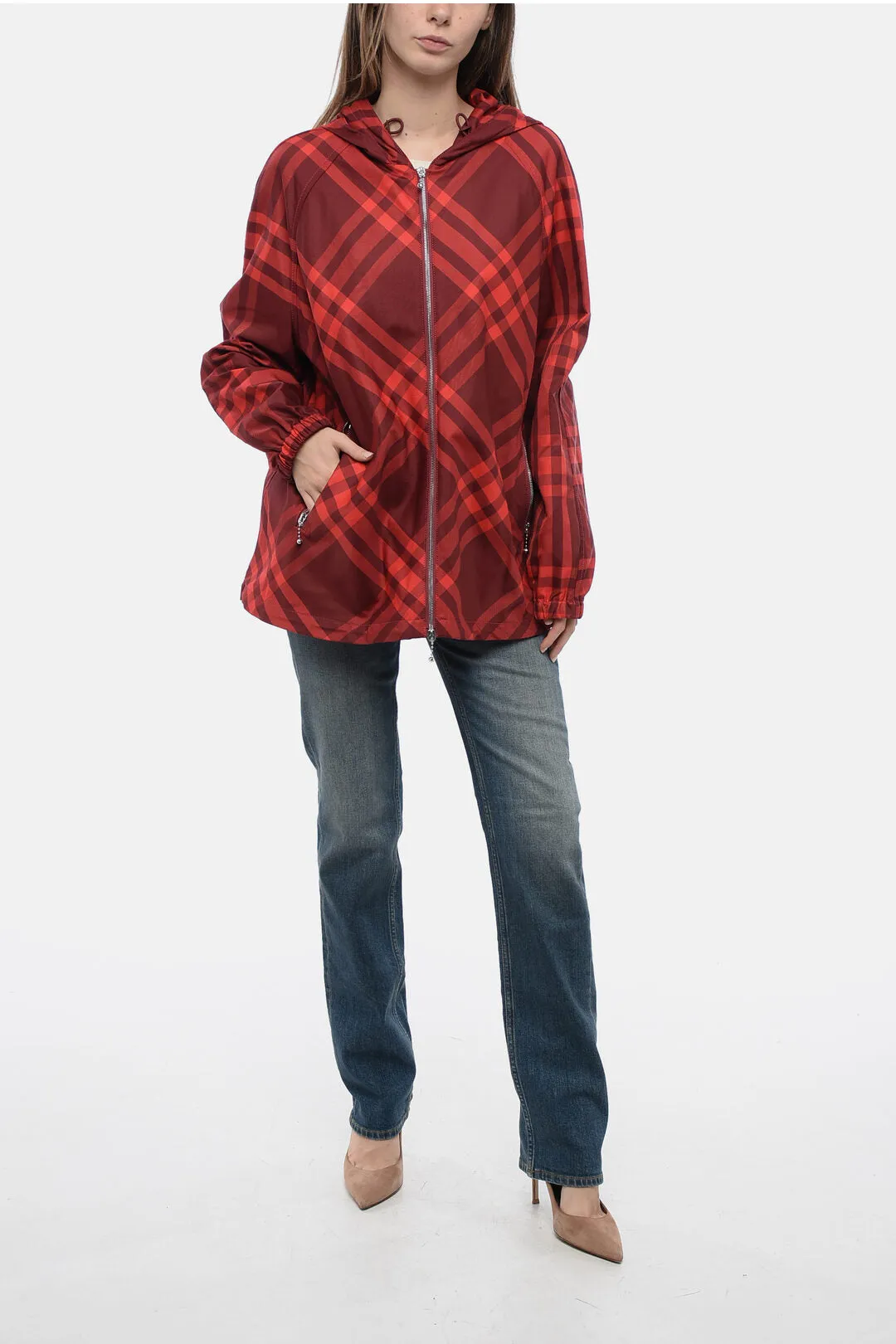 Burberry Checked Gabardine Jacket with Coulisse