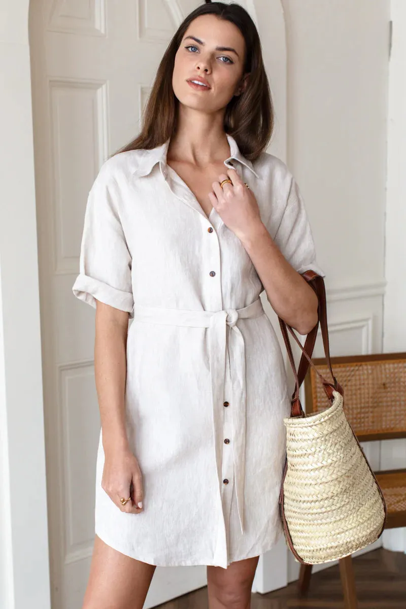 Button Down Shirt Dress in Beach - Emerson Fry