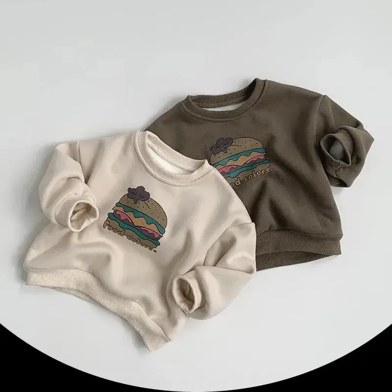 Cartoon Hamburger Fleece Sweatshirt