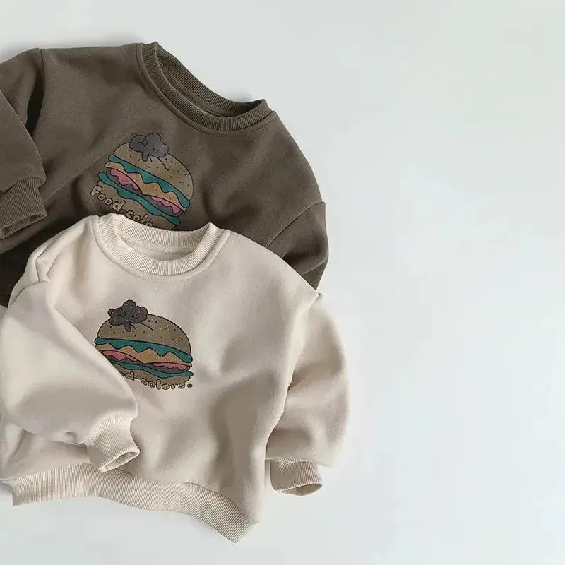 Cartoon Hamburger Fleece Sweatshirt