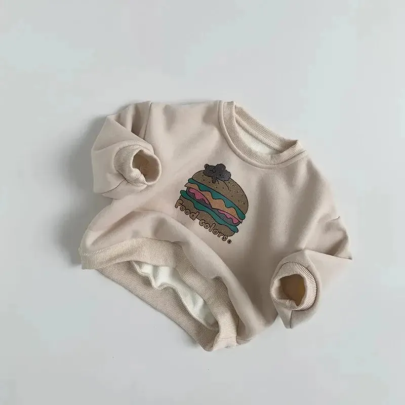 Cartoon Hamburger Fleece Sweatshirt