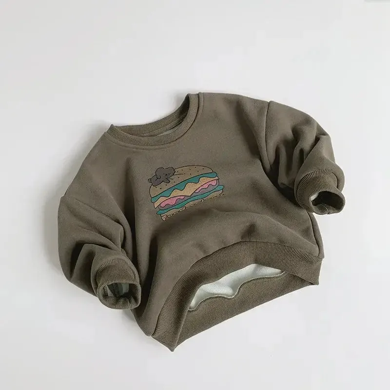 Cartoon Hamburger Fleece Sweatshirt