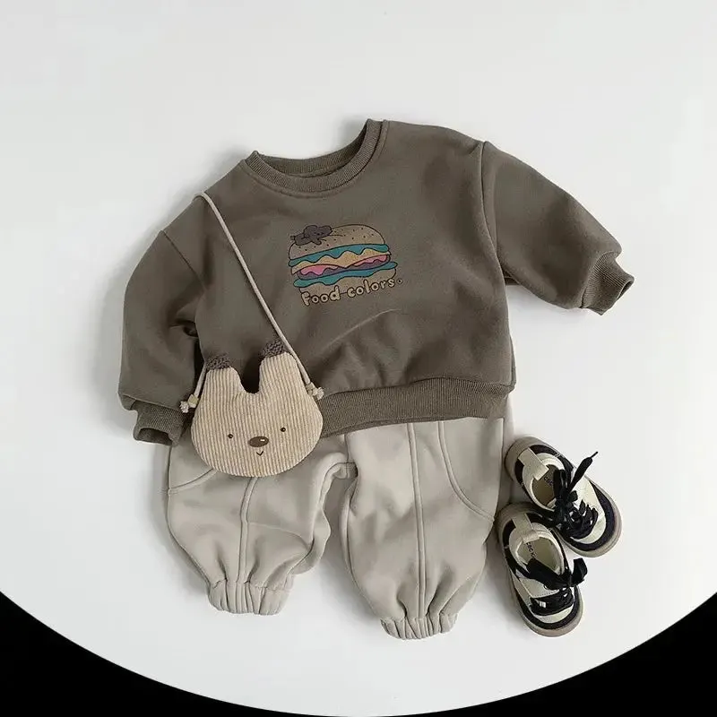 Cartoon Hamburger Fleece Sweatshirt