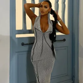 Chic and Sexy V-Neck Backless Tie-Dye Maxi Dress