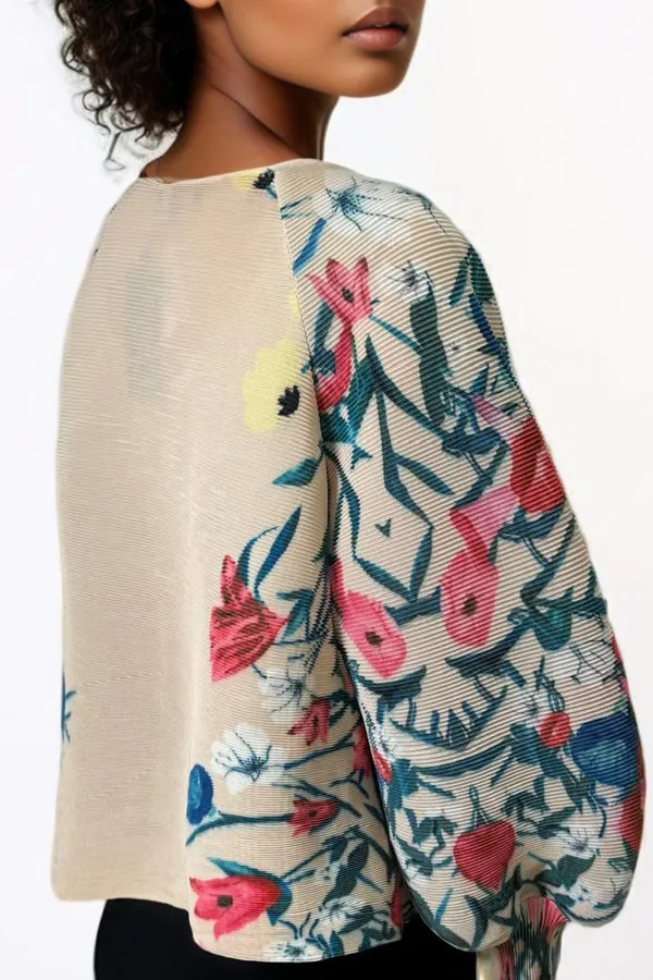 D7412 BEIGE BUTTON DOWN LANTERN SLEEVE TOP