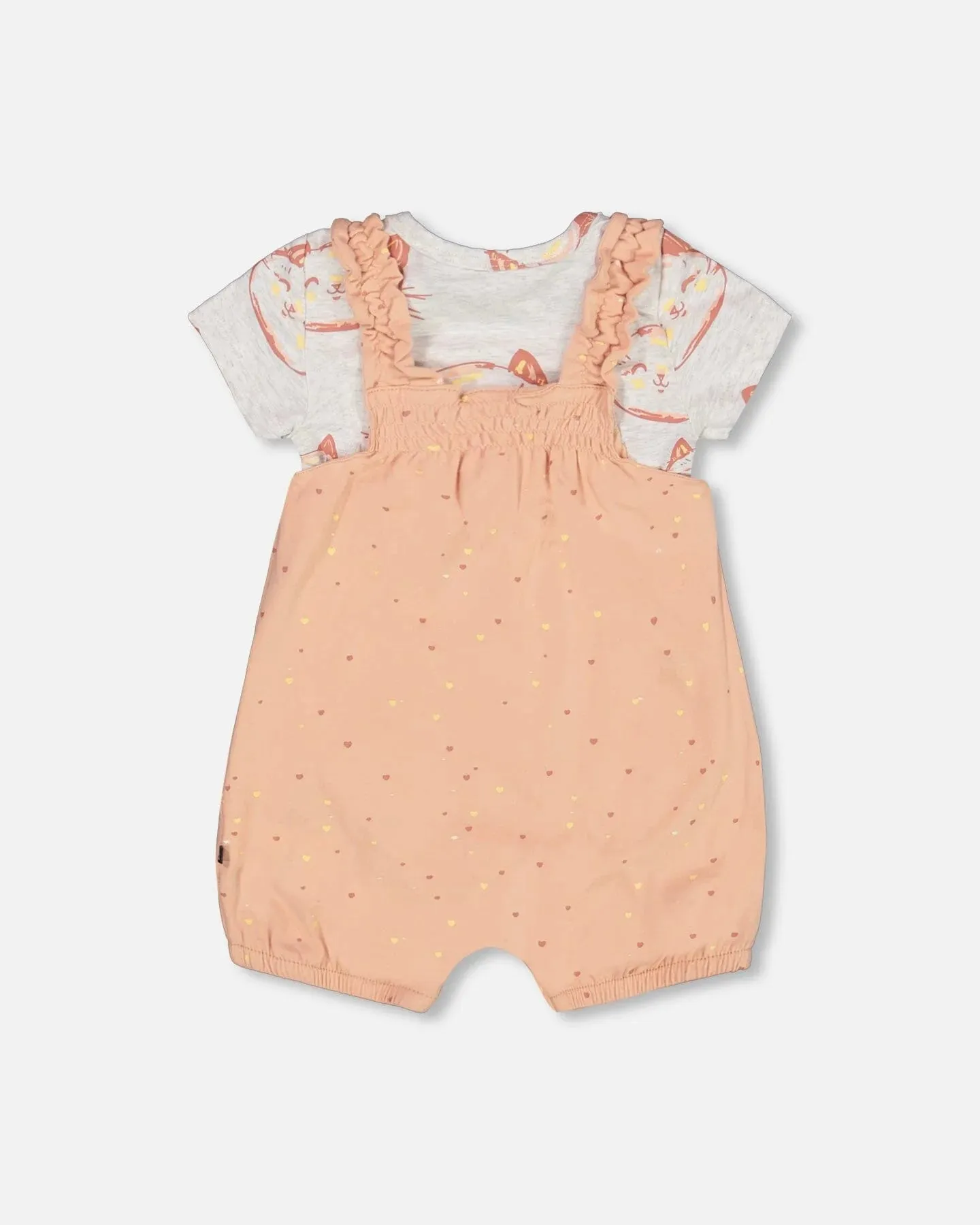 Deux Par Deux | Cats Onesie & Little Heart Shortall Set