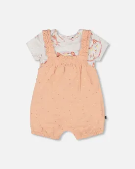 Deux Par Deux | Cats Onesie & Little Heart Shortall Set