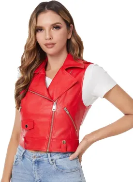 DIASHINY Faux Leather Vest For Women Lapel Sleeveless Moto Slim Fit PU Motorcycle Biker Waistcoat